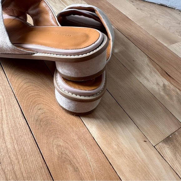 Won Hundred Penelope Nude Slide Sandals 38 Criss Cross Puffy Round circle heel - Picture 6 of 10